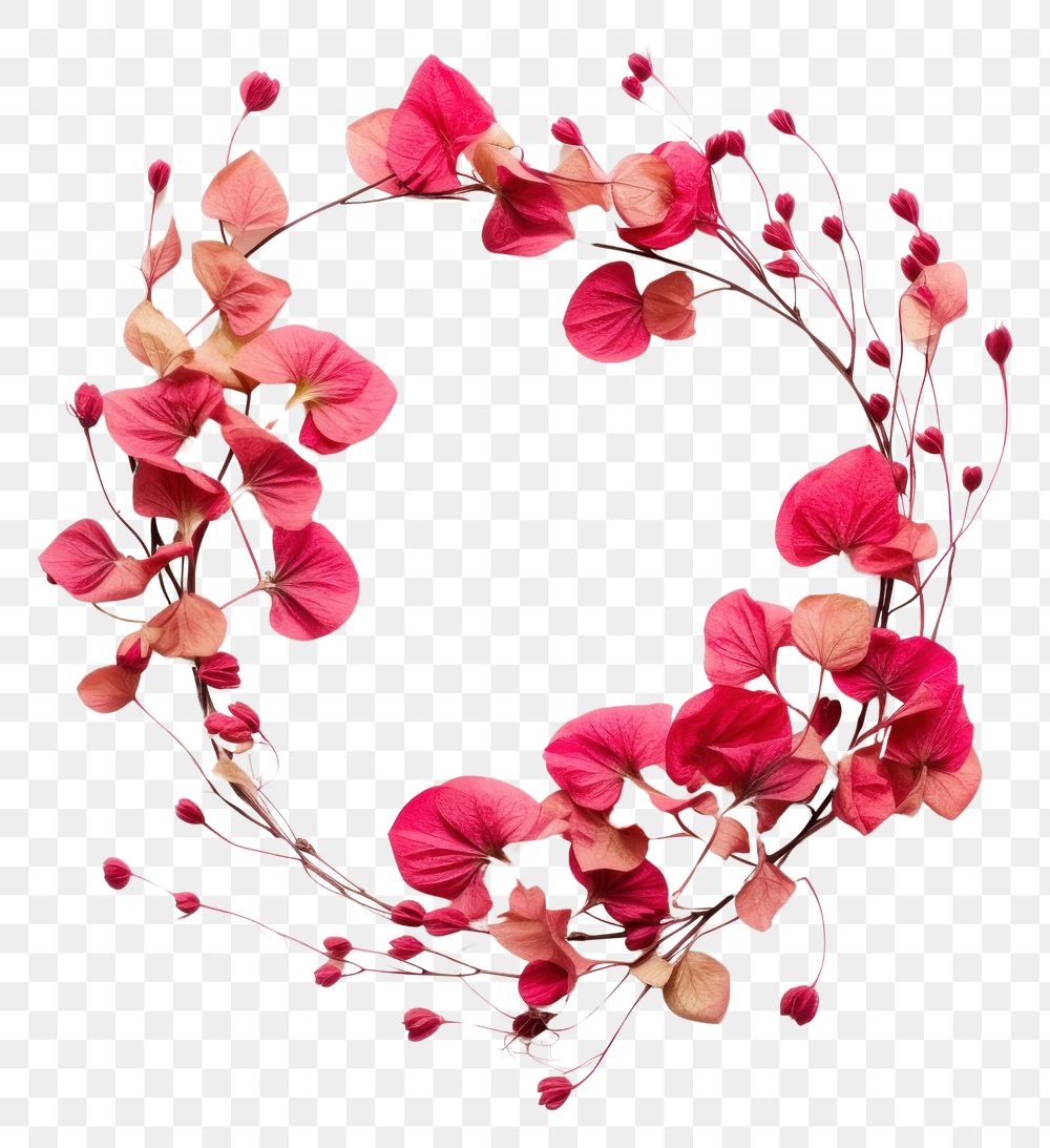 PNG Real pressed bougainvillea flowers and leaf wreath petal plant. 