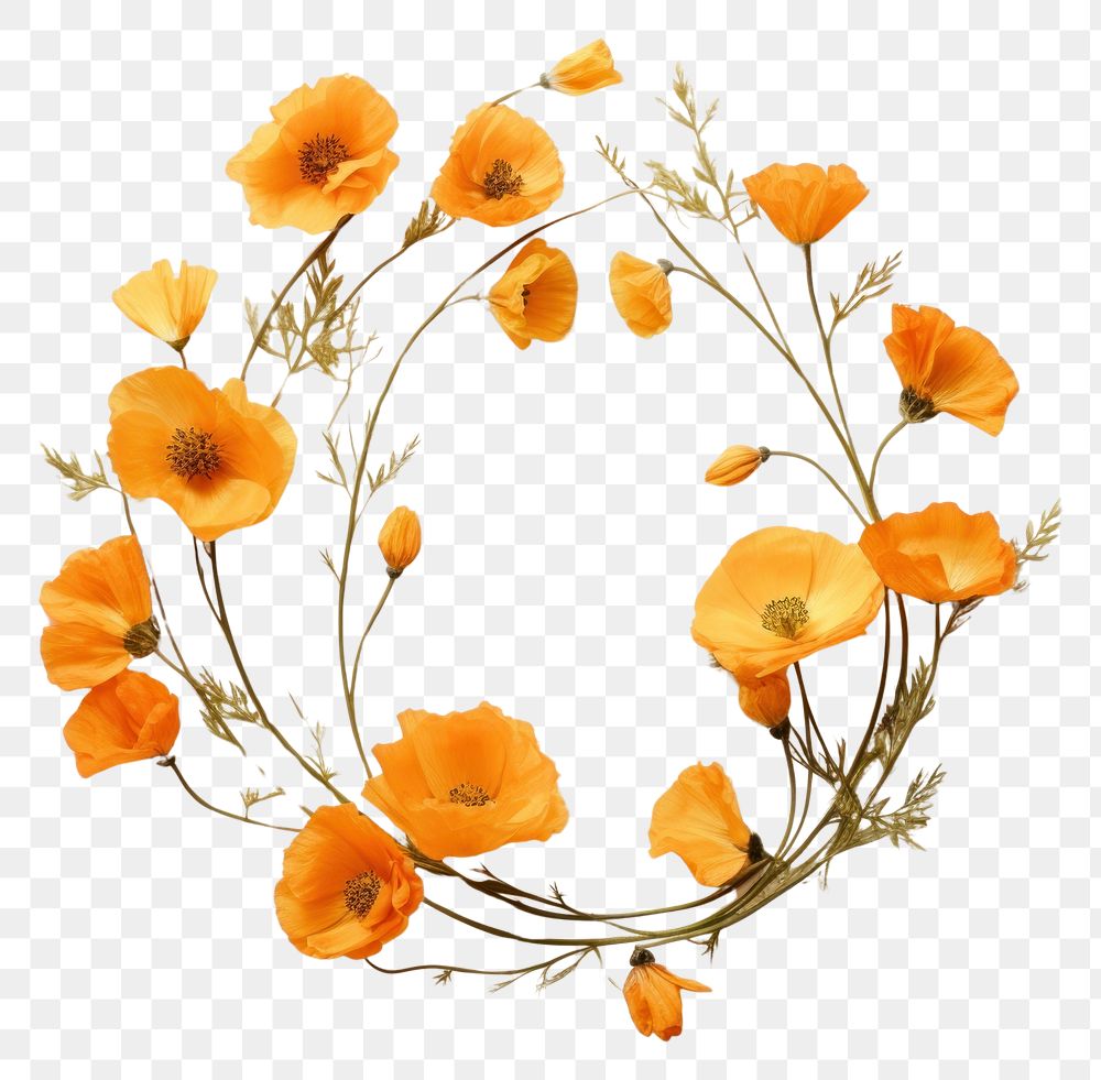 PNG Real pressed california poppy flowers wreath plant petal. AI generated Image by rawpixel.