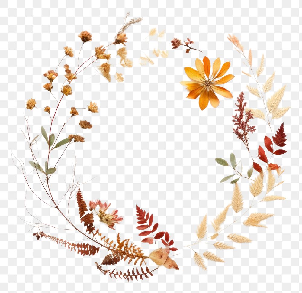 PNG Real pressed foliage flower pattern wreath. AI generated Image by rawpixel.
