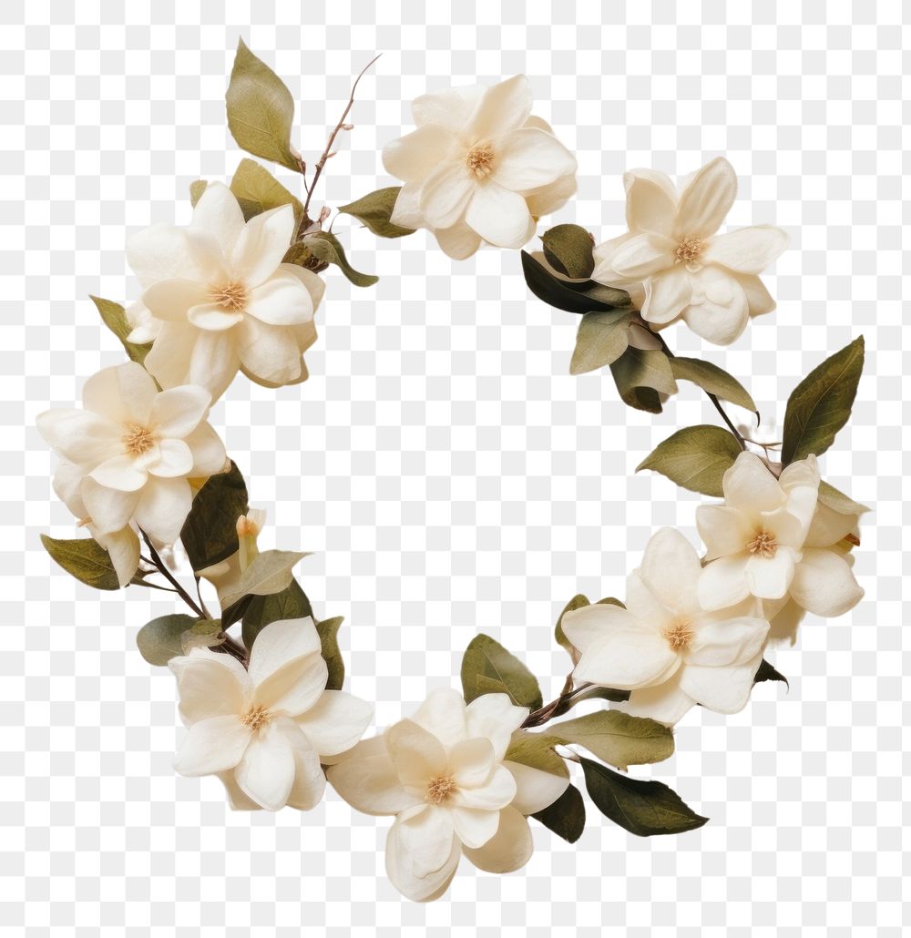 PNG Real pressed gardenia flowers wreath plant celebration. AI generated Image by rawpixel.