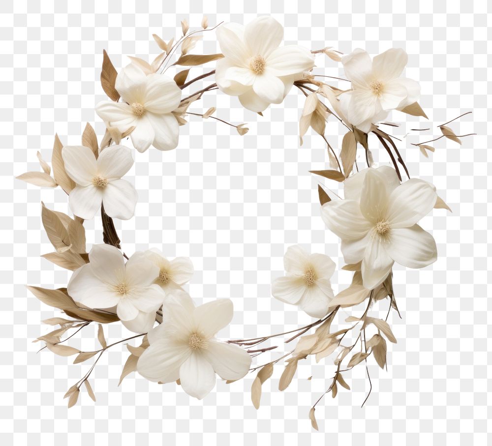 PNG Real pressed gardenia flowers wreath plant photo. AI generated Image by rawpixel.