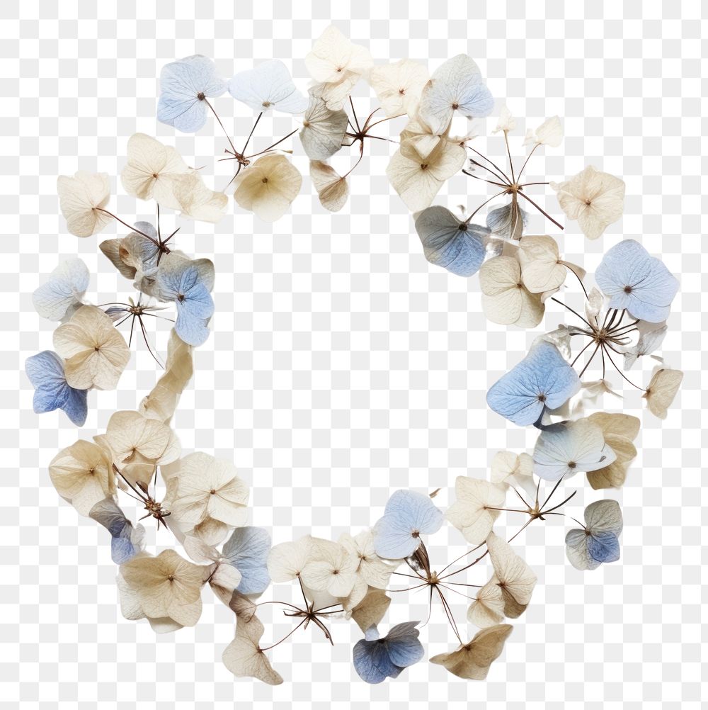 PNG Real pressed hortensia flowers jewelry wreath accessories. AI generated Image by rawpixel.