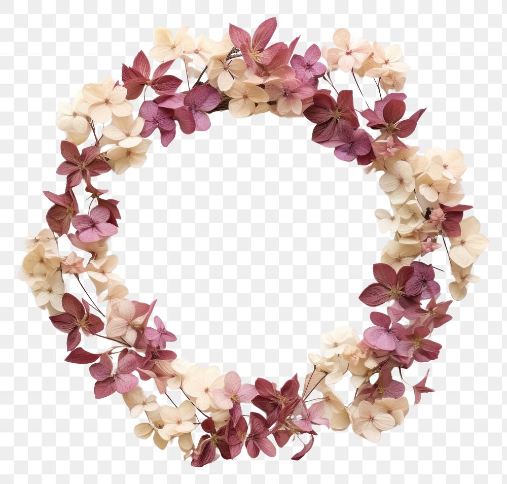 PNG Real pressed hortensia flowers jewelry wreath petal. AI generated Image by rawpixel.