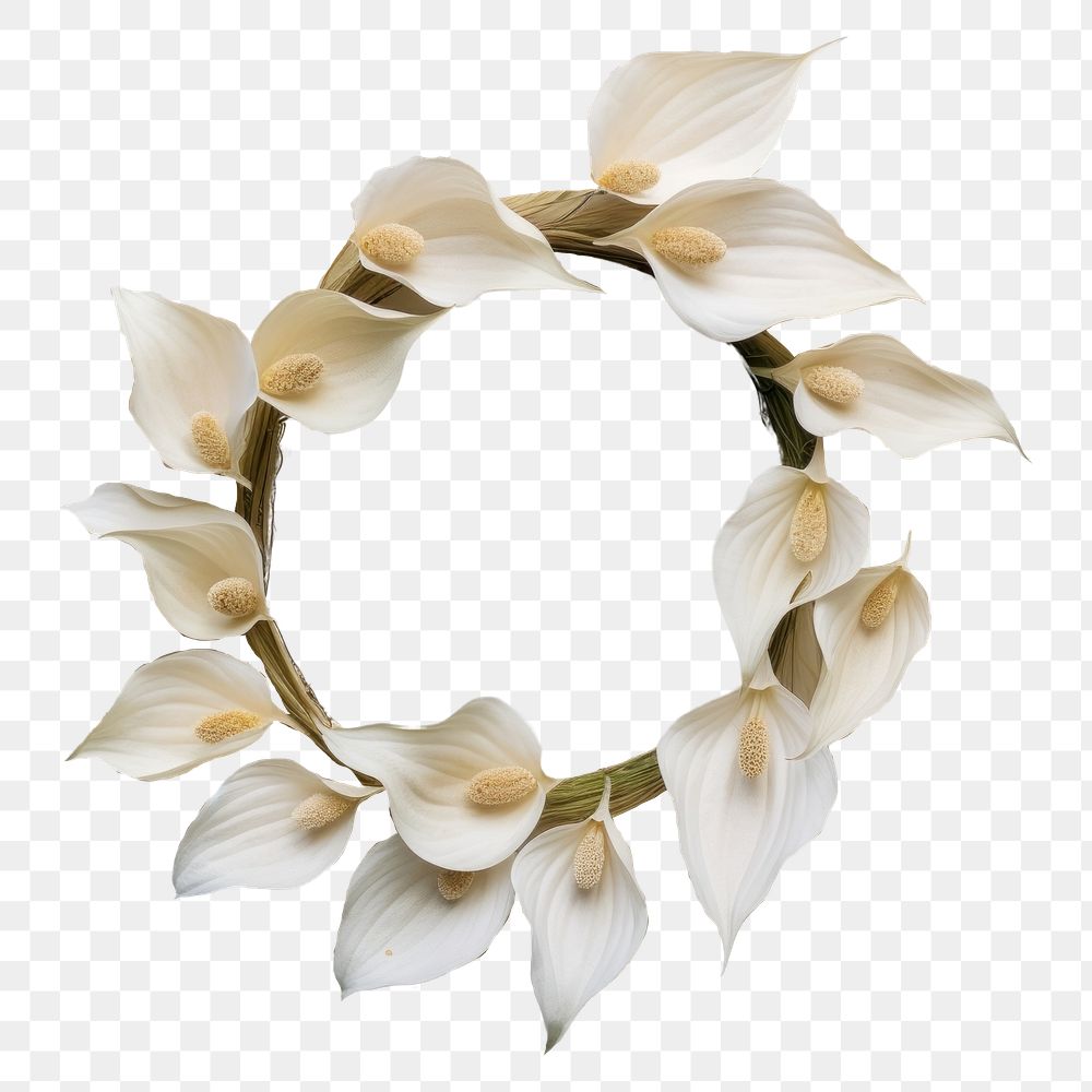 PNG Real pressed peace lily flowers wreath paper plant. AI generated Image by rawpixel.