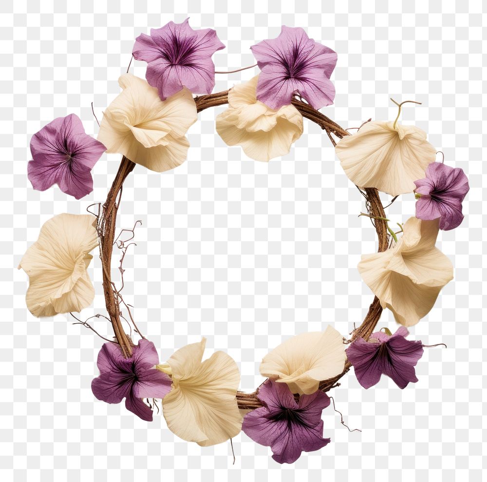PNG Real pressed petunia flowers wreath plant art. AI generated Image by rawpixel.