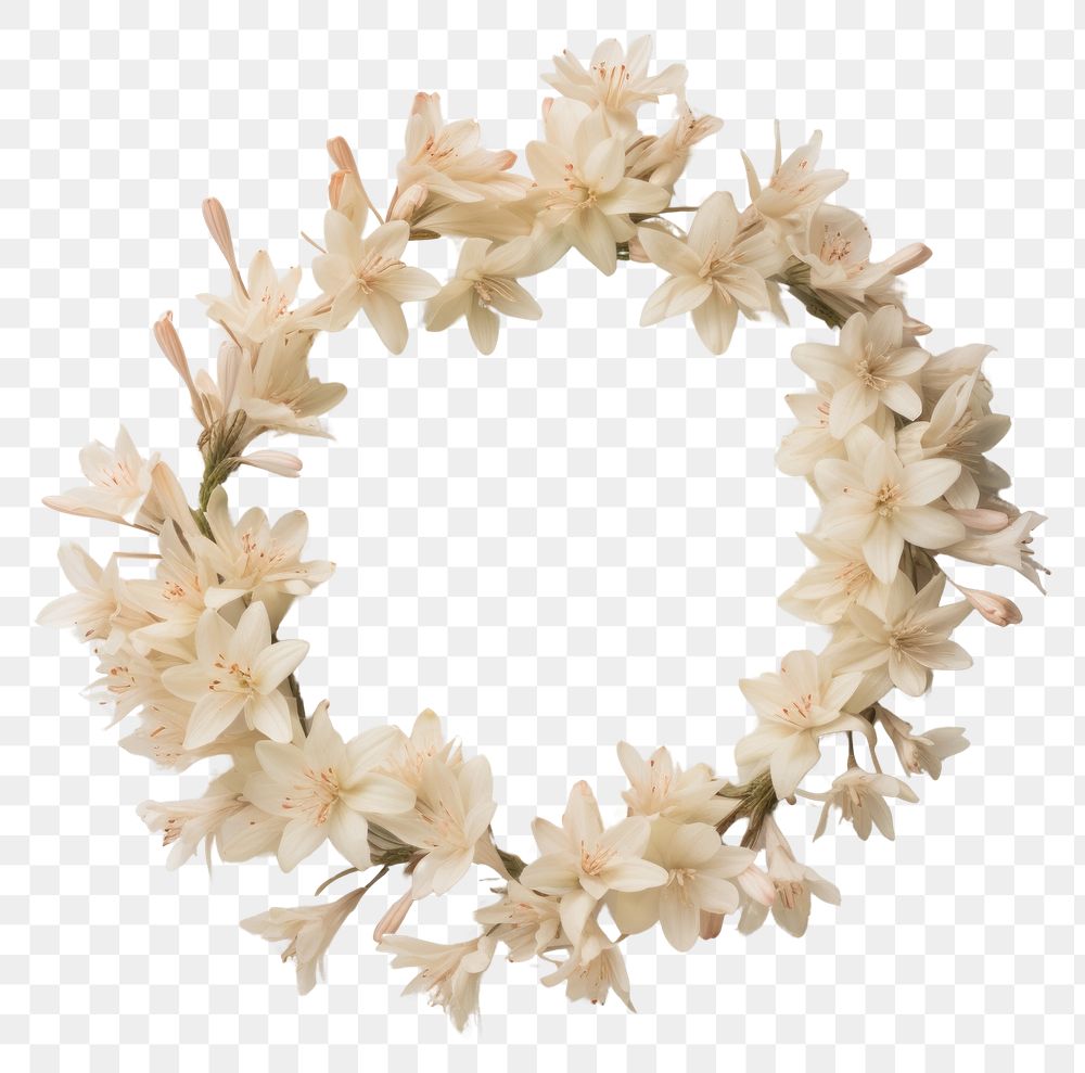PNG Real pressed tuberose flowers wreath petal plant. AI generated Image by rawpixel.