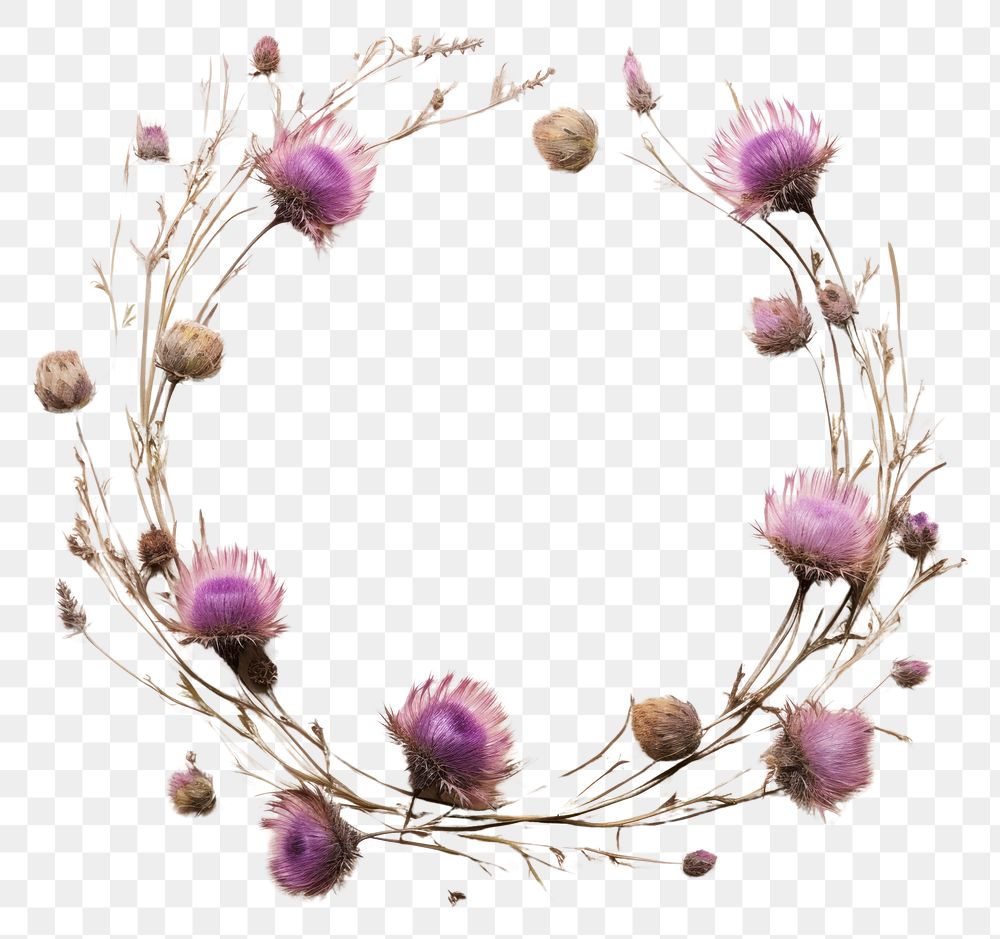 PNG Real pressed thistle flowers wreath purple plant. 