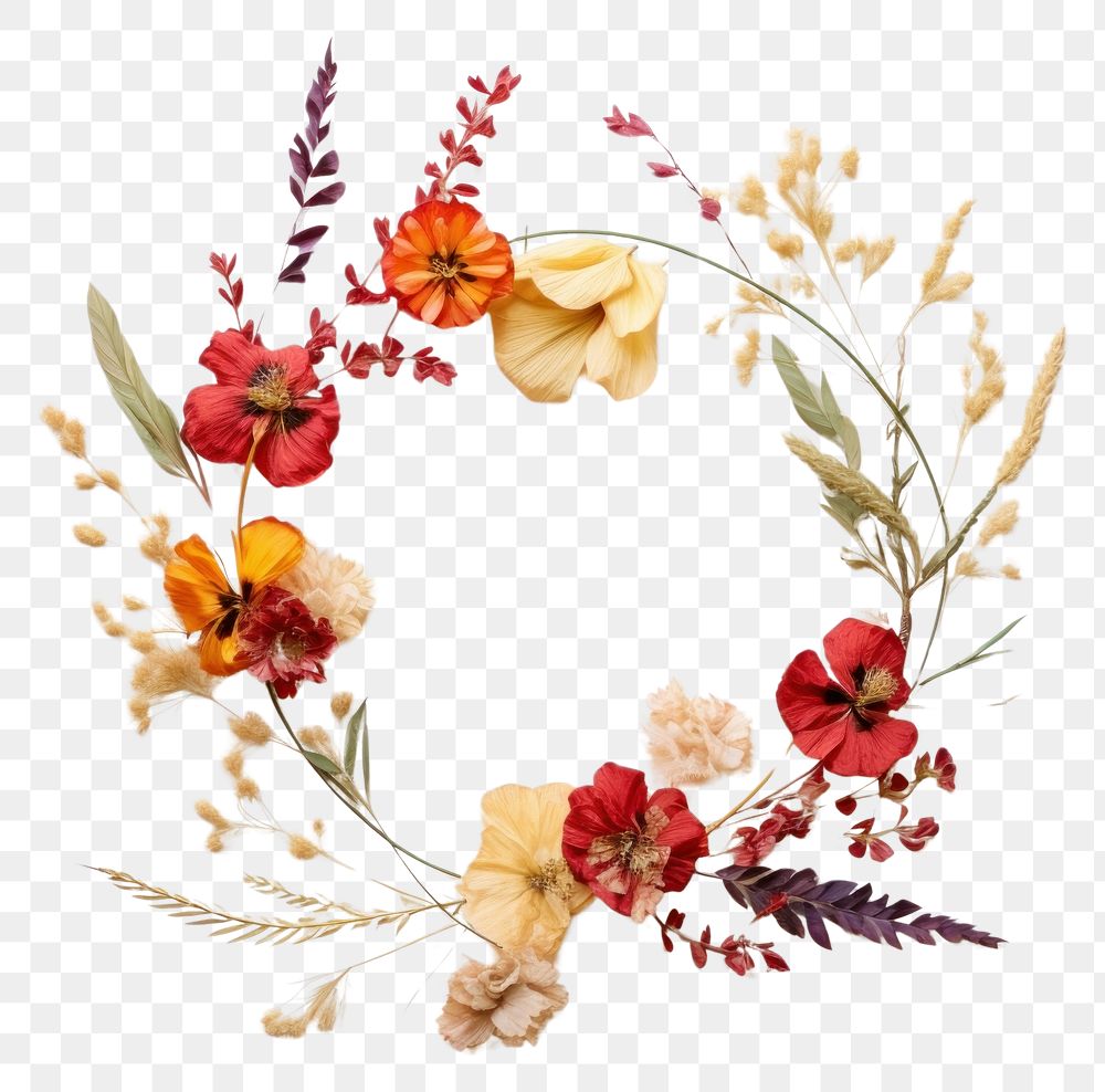 PNG Real pressed tropical flowers wreath plant art. AI generated Image by rawpixel.