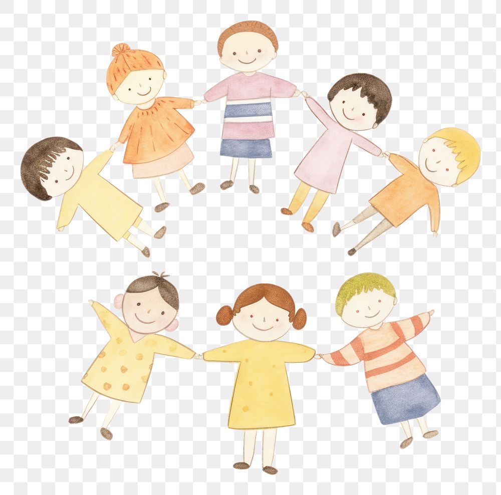 PNG A group of friend enjoy together character drawing child white background. AI generated Image by rawpixel.