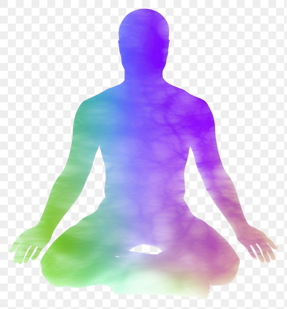PNG  A holography man doing meditation silhouette spirituality sports purple.