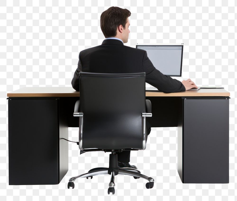 PNG  Businessman computer desk furniture.