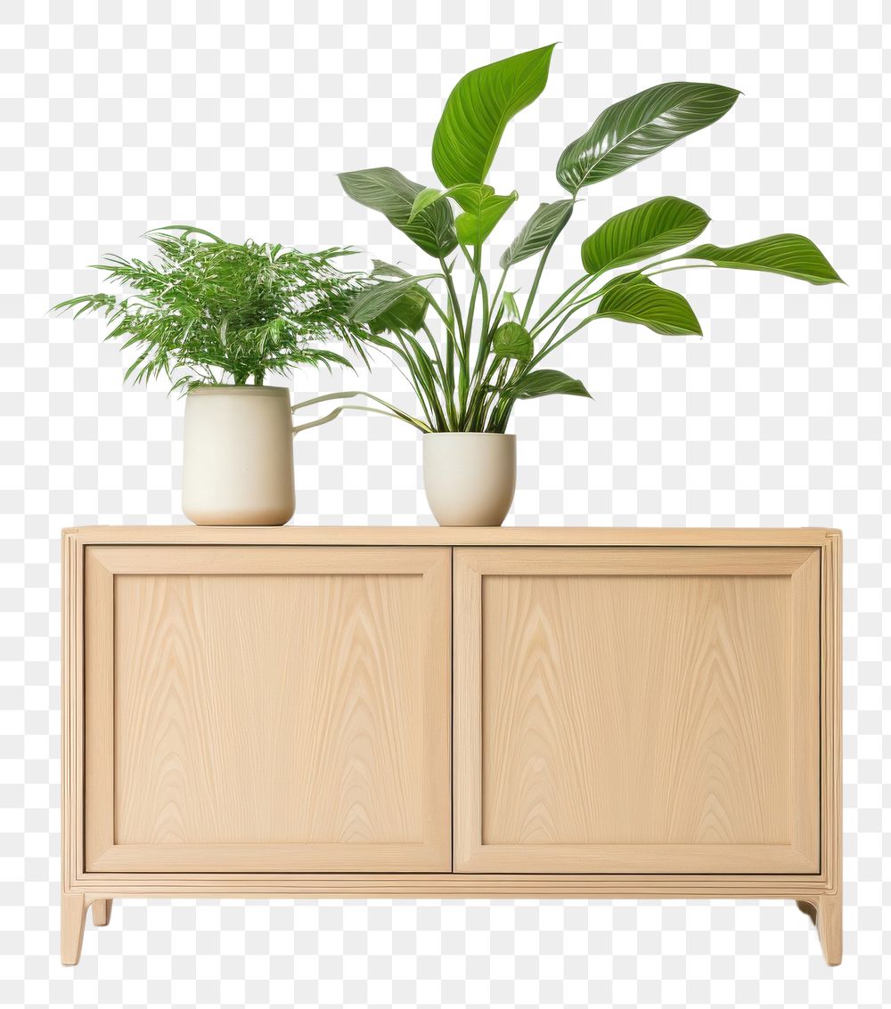 PNG  Houseplants furniture sideboard cabinet houseplant vase leaf. AI generated Image by rawpixel.