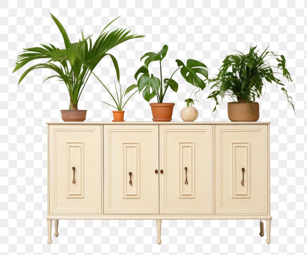 PNG  Houseplants furniture sideboard cabinet houseplant vase flowerpot. AI generated Image by rawpixel.