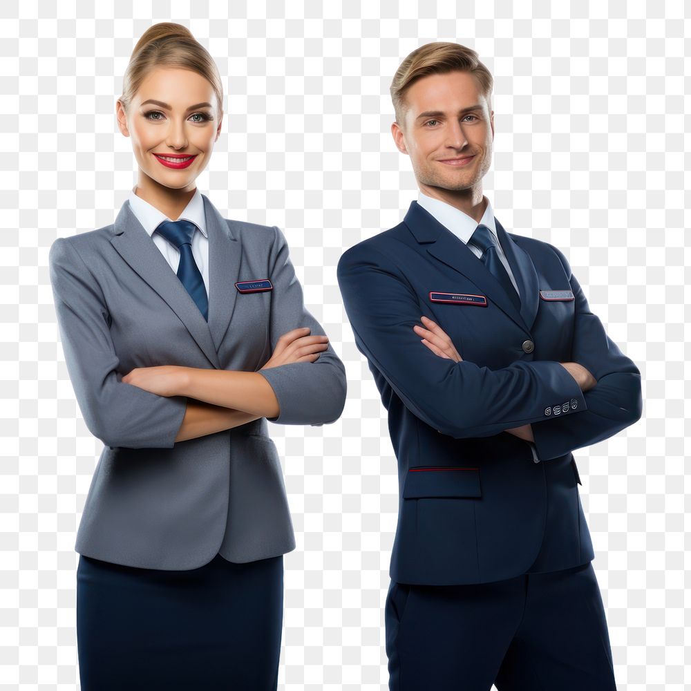 PNG  Air hostess and steward adult white background togetherness.