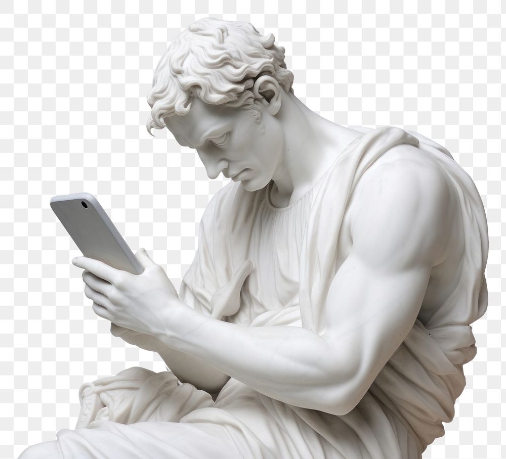 PNG A sculpture of man holding smart phone statue marble representation