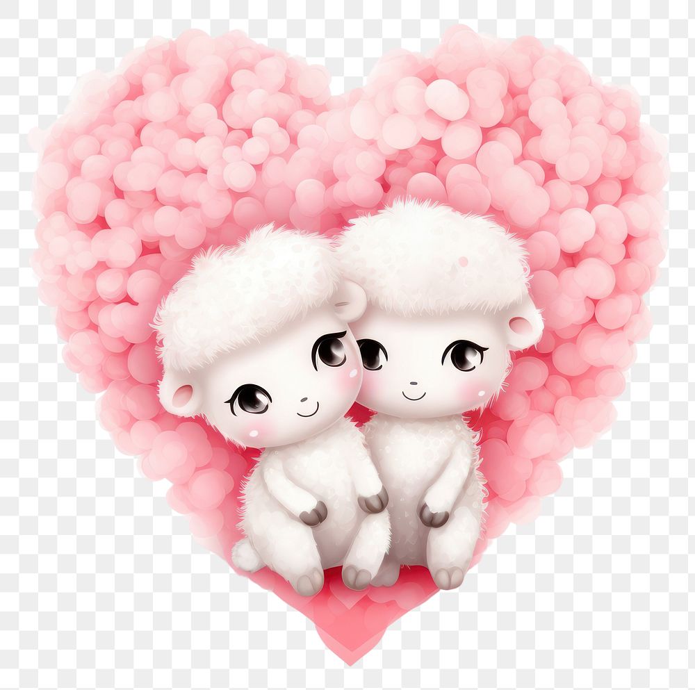 PNG  Cute sheeps hugging heart togetherness creativity.