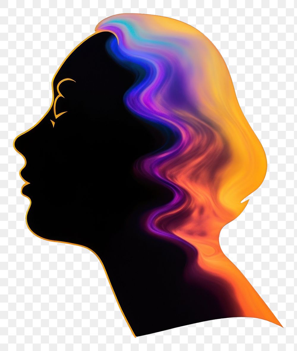 PNG  A woman head silhouette purple black background backlighting.