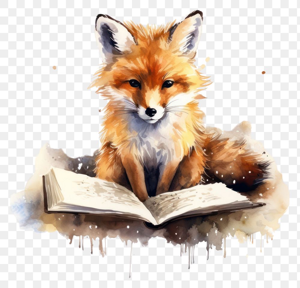 PNG  Cute red fox sitting and reading book publication wildlife mammal. AI generated Image by rawpixel.