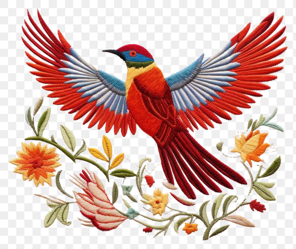 PNG Bird in embroidery style pattern animal hummingbird.