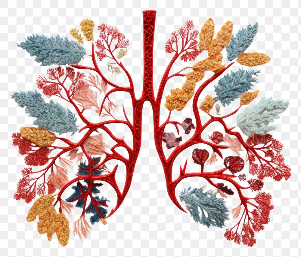 PNG Lung in embroidery style pattern leaf art.