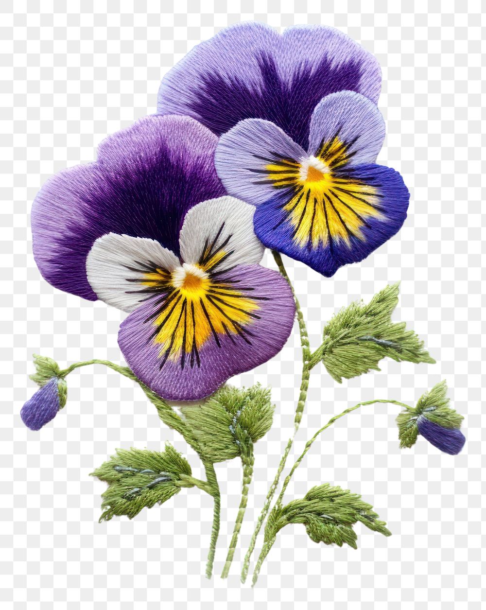 PNG Pansy in embroidery style flower purple plant.