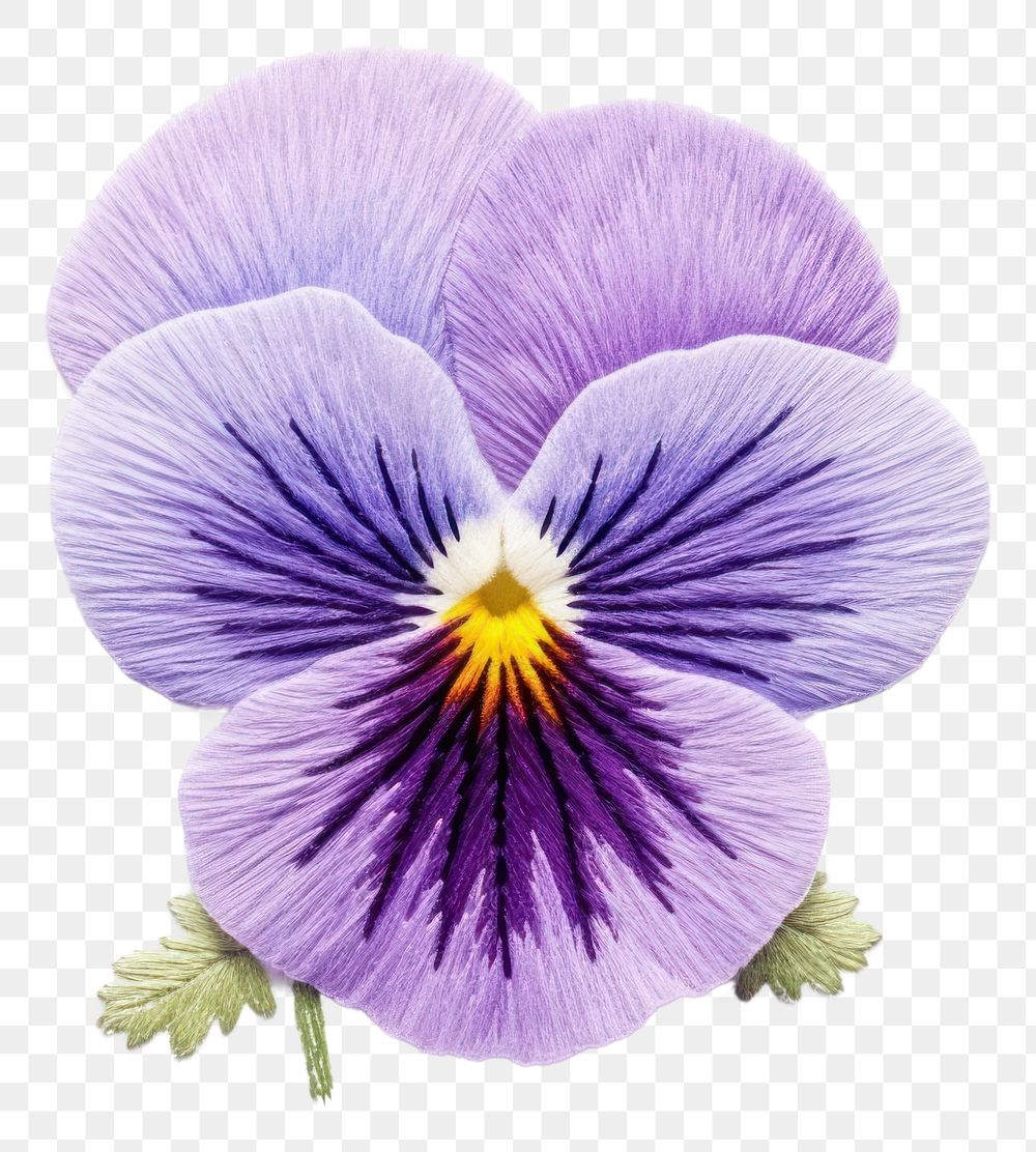 PNG Pansy in embroidery style flower purple petal.