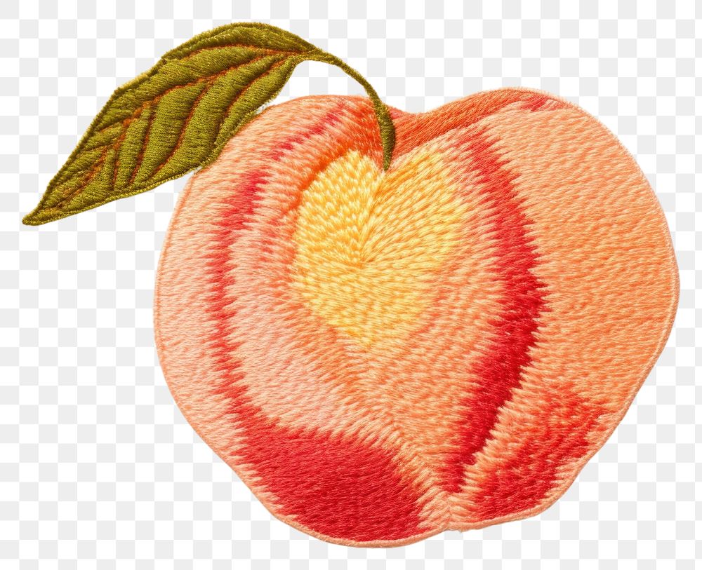 PNG Peach in embroidery style textile plant leaf.