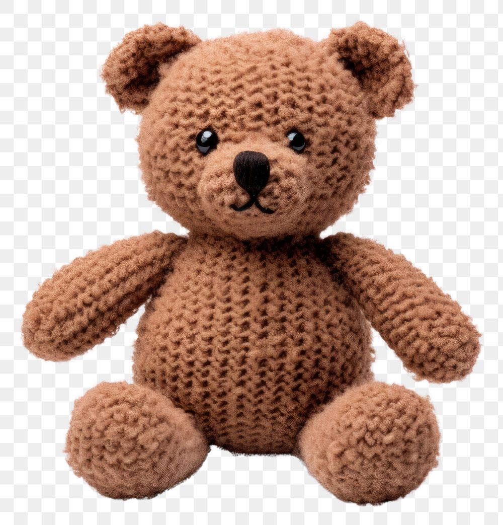 PNG Teddy bear in embroidery style textile plush toy.