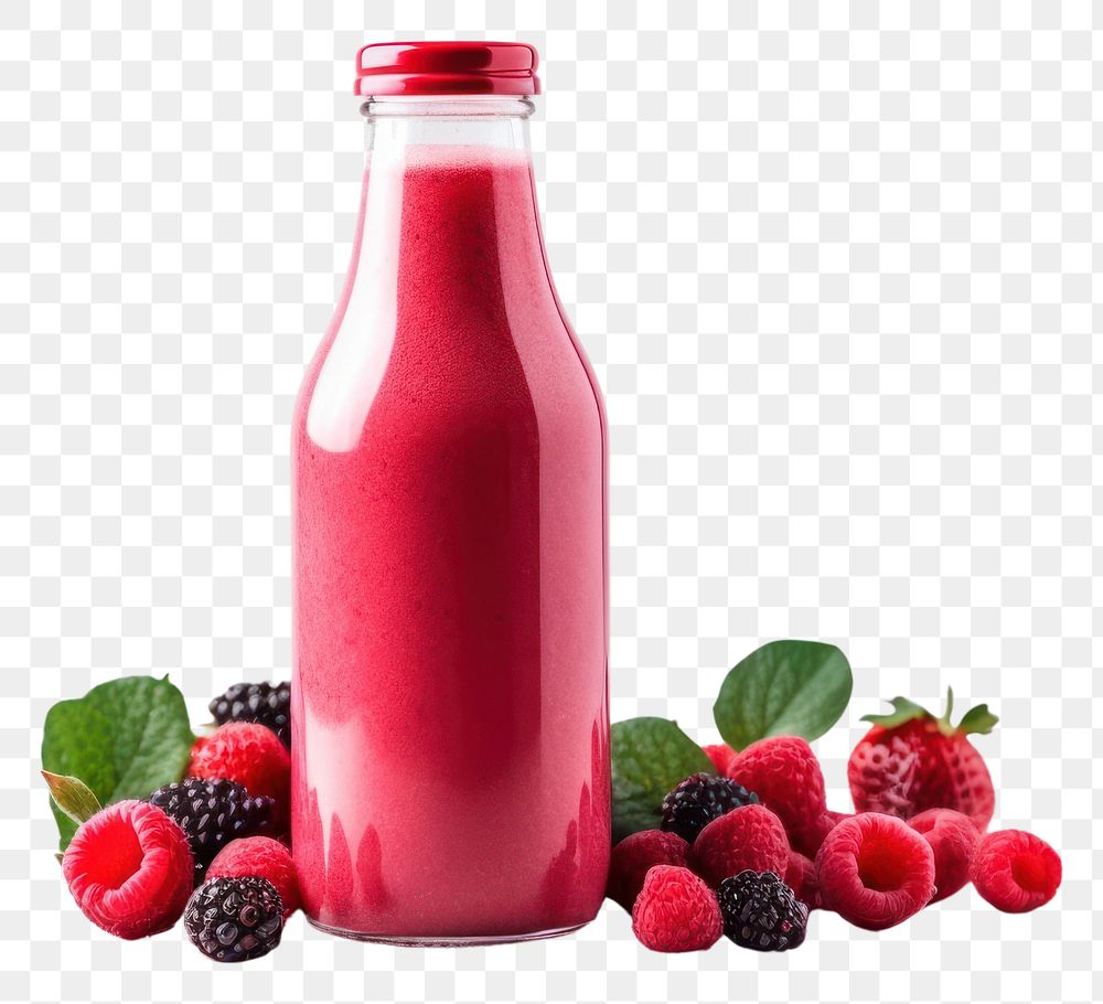 PNG Red berry smoothie in glass bottle raspberry fruit juice.