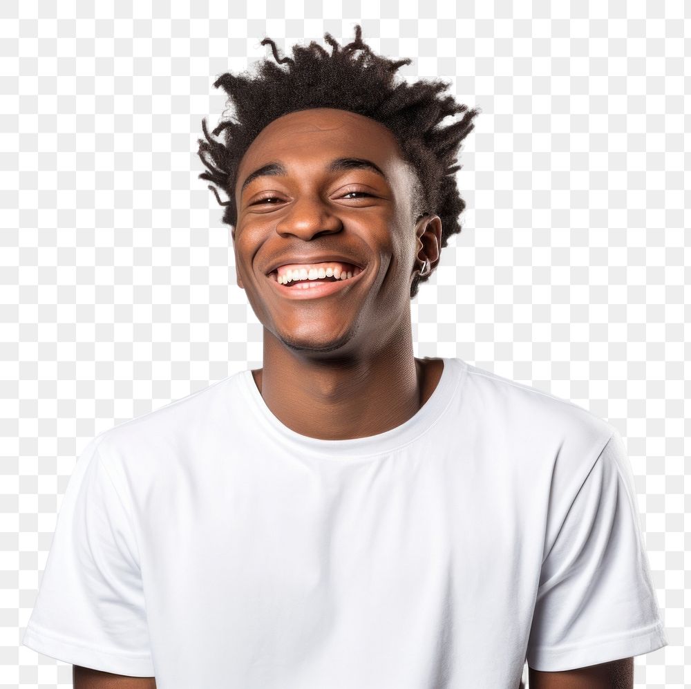 PNG Teenager of a handsome black man smiling laughing smile white.