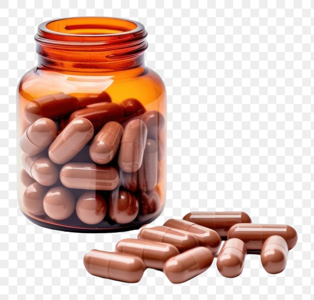 PNG  Capsule medicine bottle brown pill. AI generated Image by rawpixel.