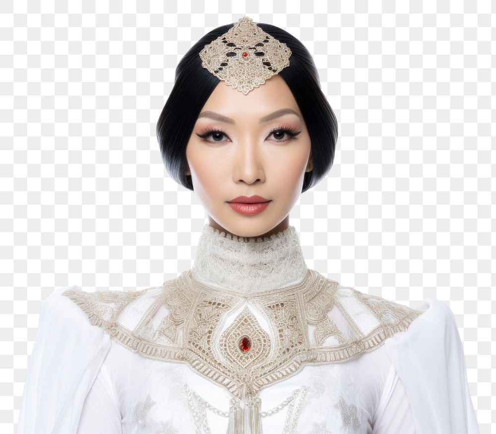 PNG  Asian princess adult bride white background. 