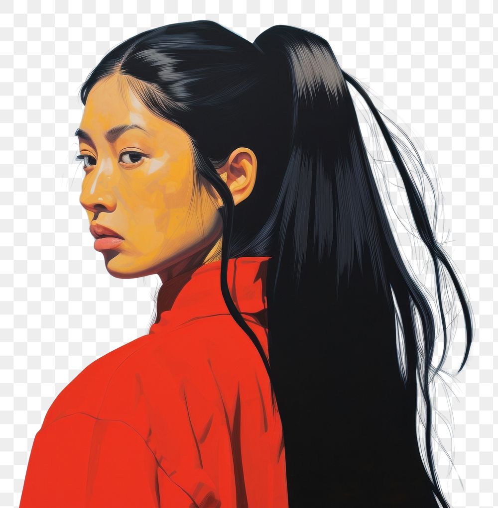 PNG Art painting an illustration of asian women with spider portrait ponytail adult. AI generated Image by rawpixel.