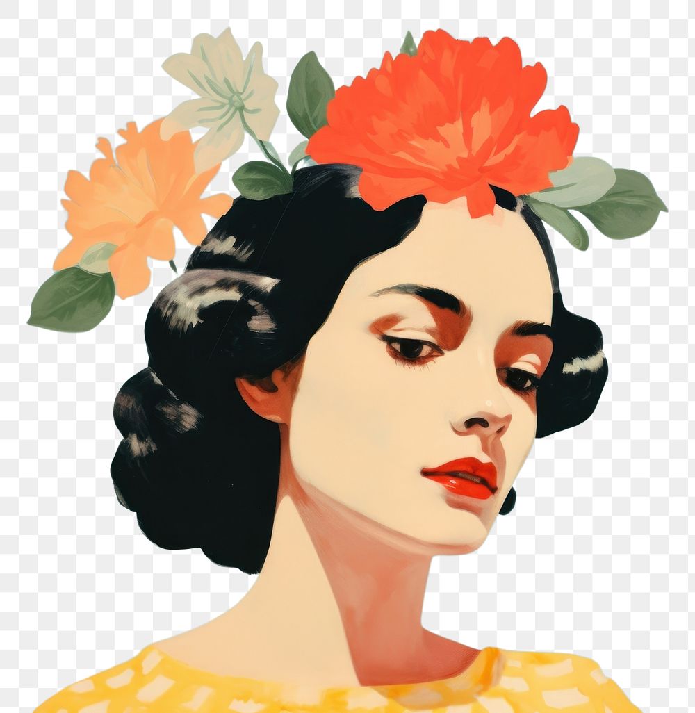 PNG Art painting an illustration of retro women with head flower portrait adult representation. AI generated Image by…