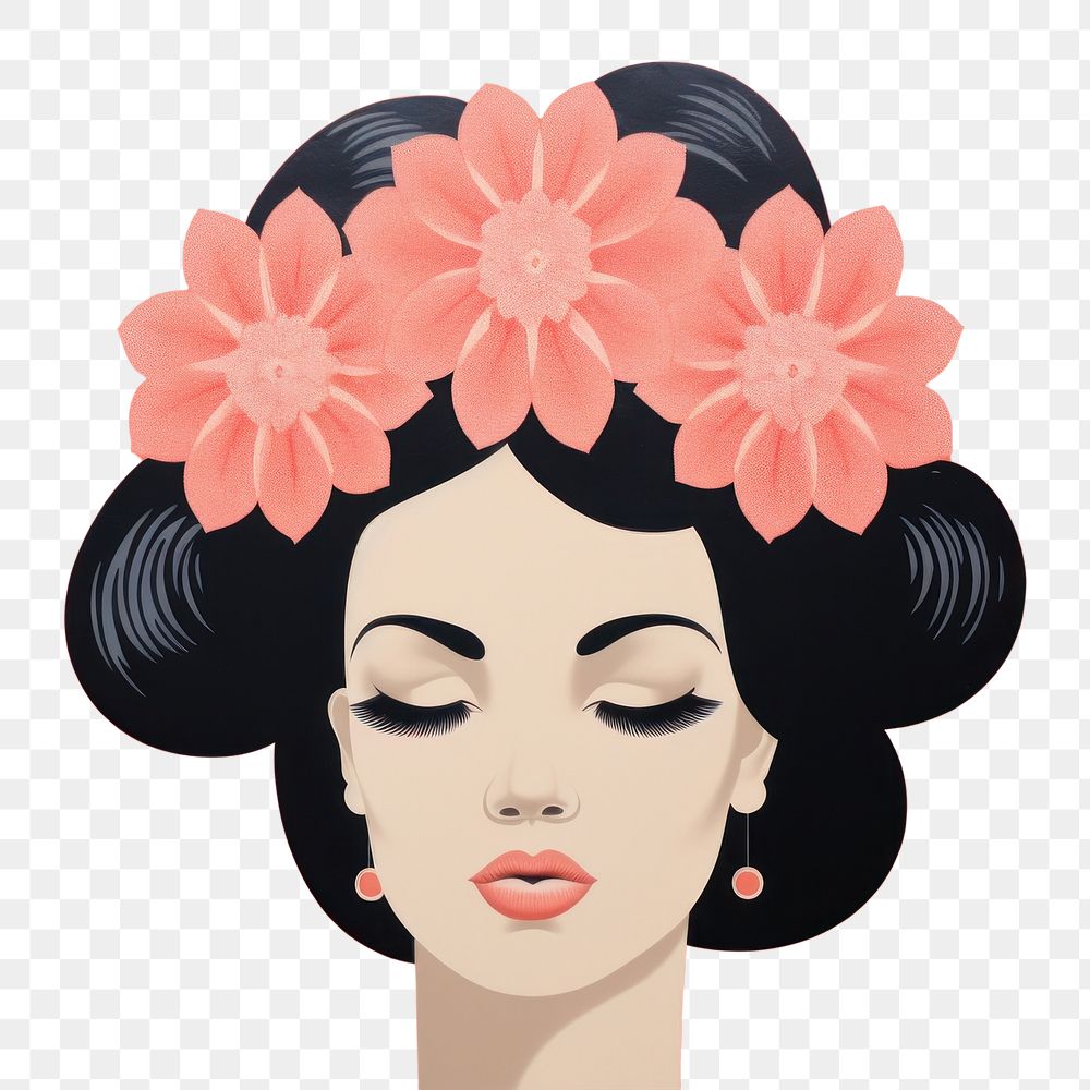 PNG Art painting an illustration of retro women with head flower portrait adult representation. AI generated Image by…
