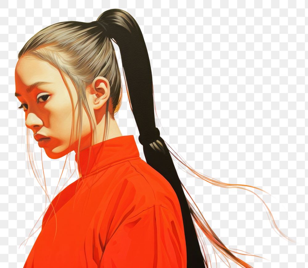 PNG Art painting an illustration of asian women holding spider portrait ponytail yellow. AI generated Image by rawpixel.