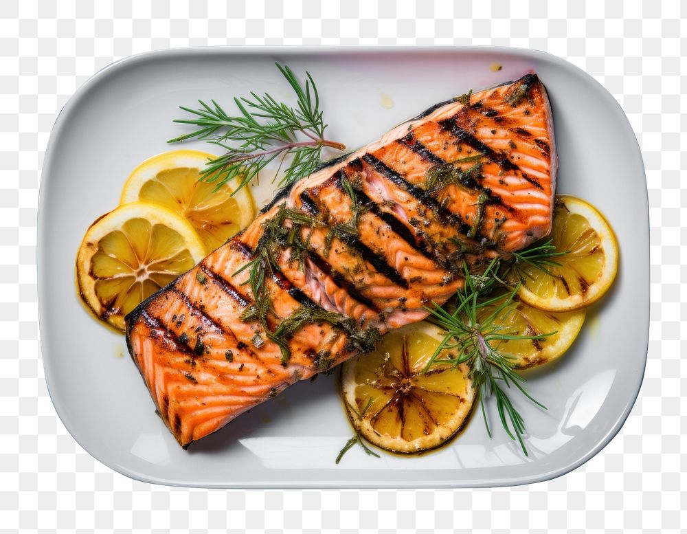 PNG Salmon seafood grilled lemon. AI generated Image by rawpixel.