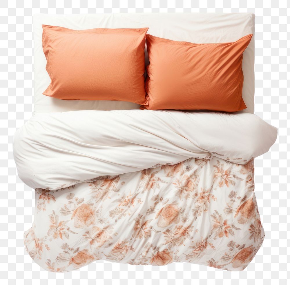 PNG  Bed furniture cushion blanket.