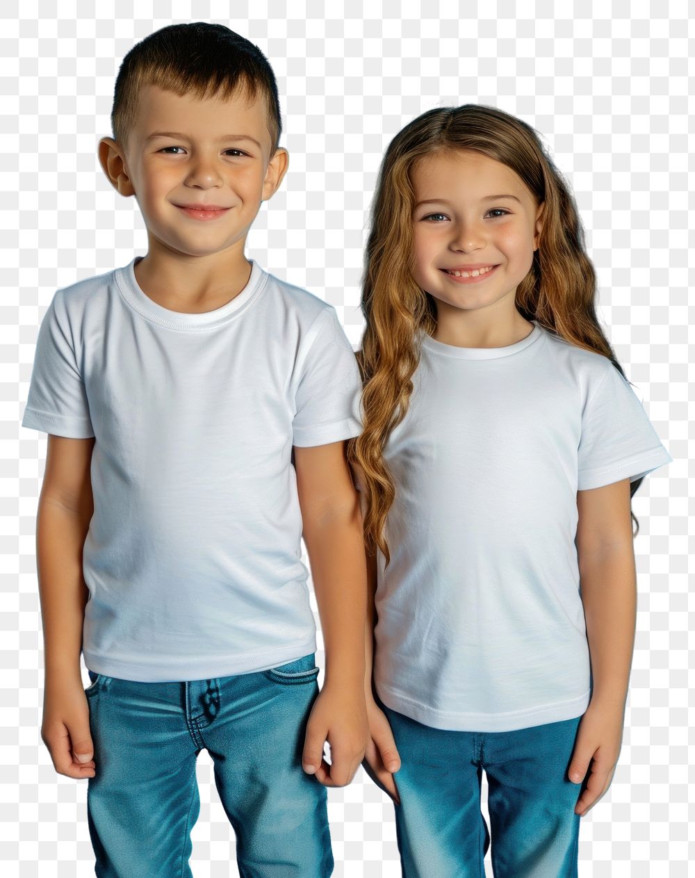 PNG Boy and girl wearing white t-shirts portrait standing toddler.