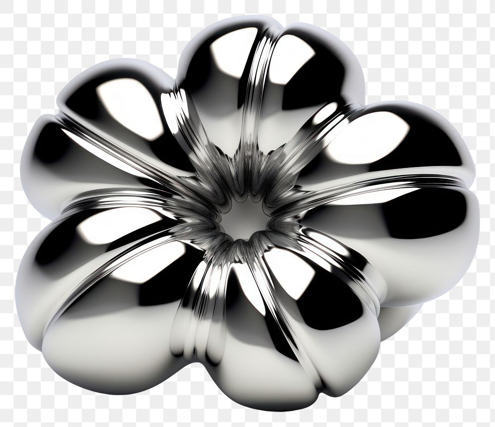 PNG Tube flower Chrome material silver shiny white background.