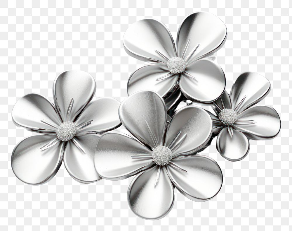 PNG Cute flowers Chrome material silver jewelry shape.