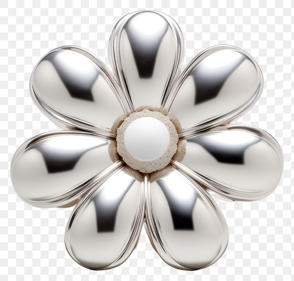 PNG Daisy Chrome material jewelry brooch silver