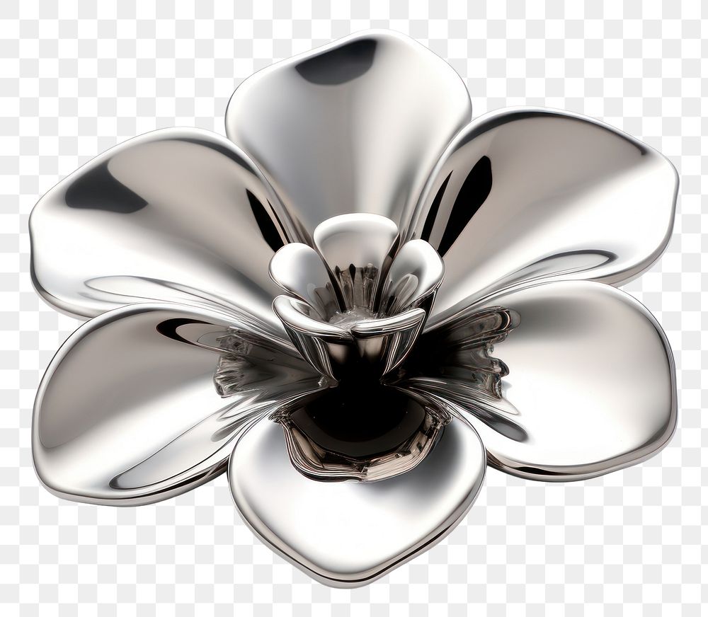 PNG Flower Chrome material jewelry brooch silver.