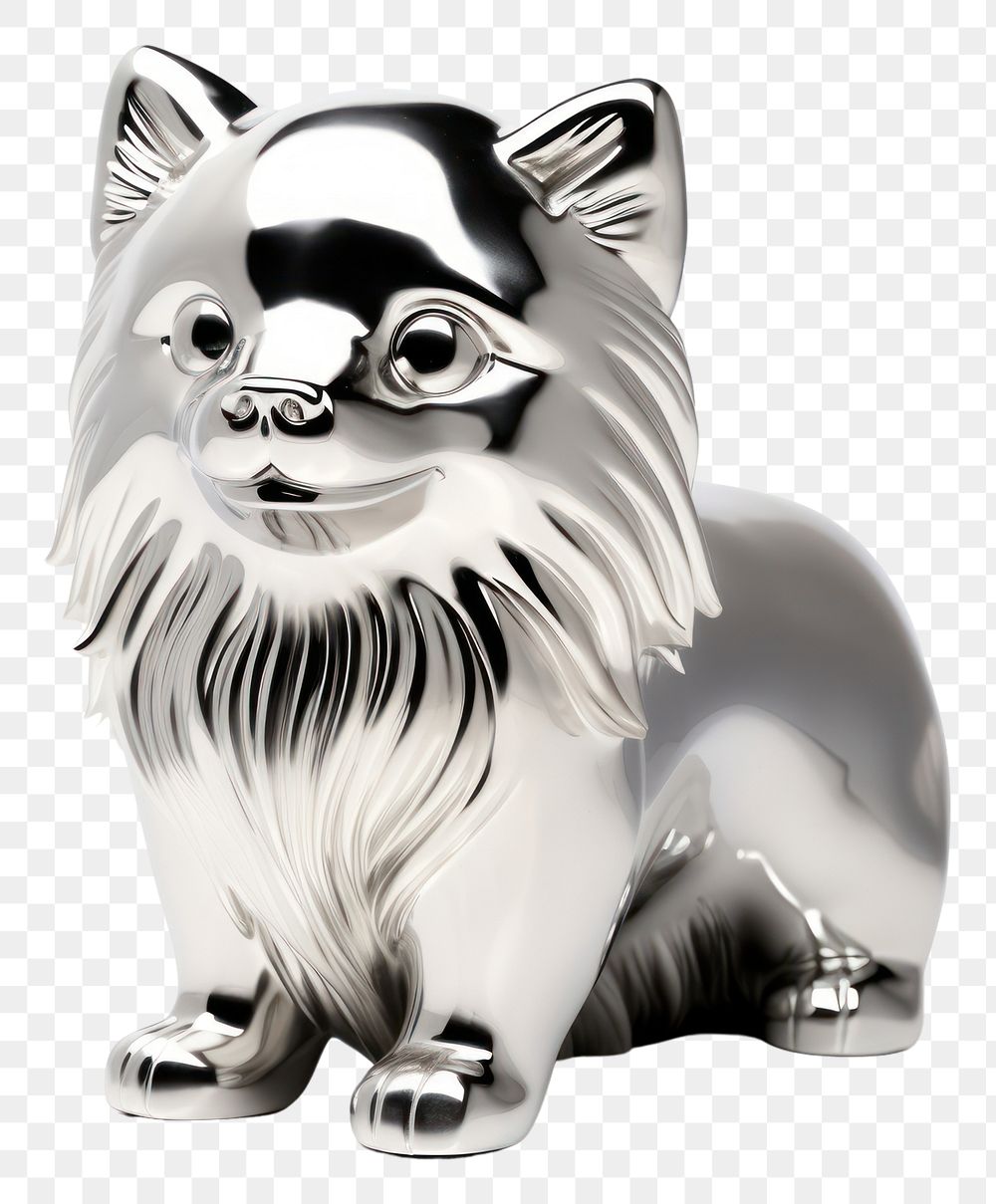 PNG Pomperanian dog in Chrome material figurine mammal animal.