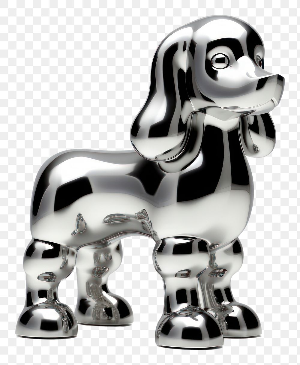 PNG Poodle Chrome material figurine silver shiny.