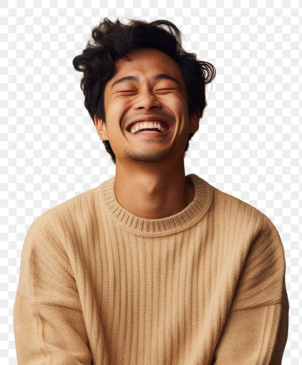 PNG Asian man in sweater smiling laughing smile adult.
