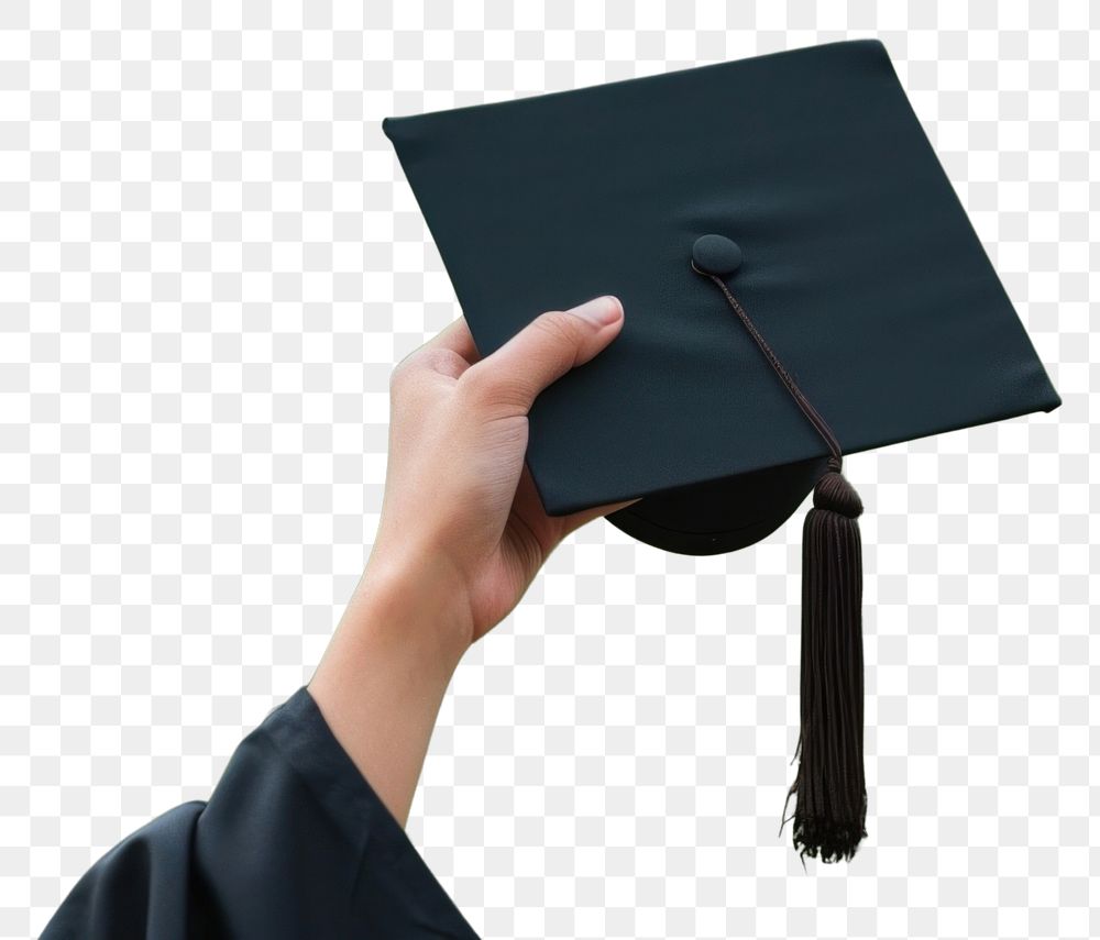 PNG  Graduation cap student holding hand.