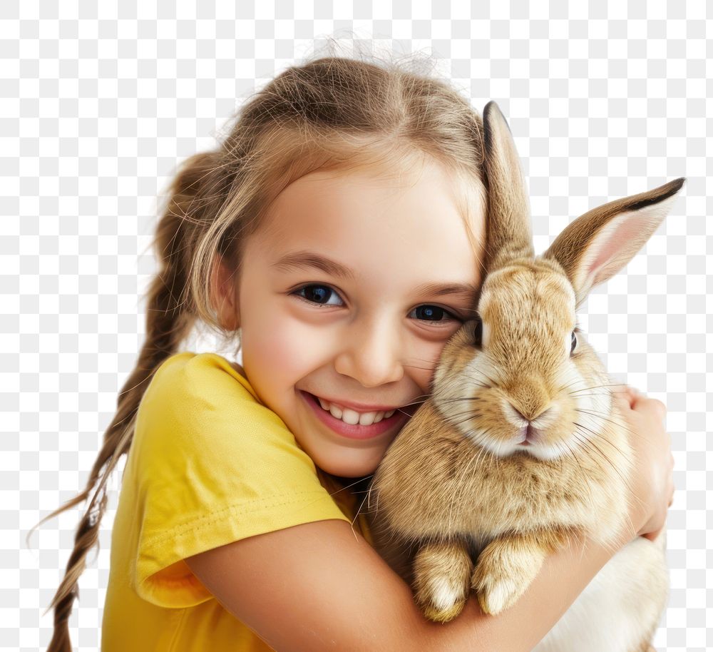 PNG A farm girl hugging a rabbit portrait animal mammal.