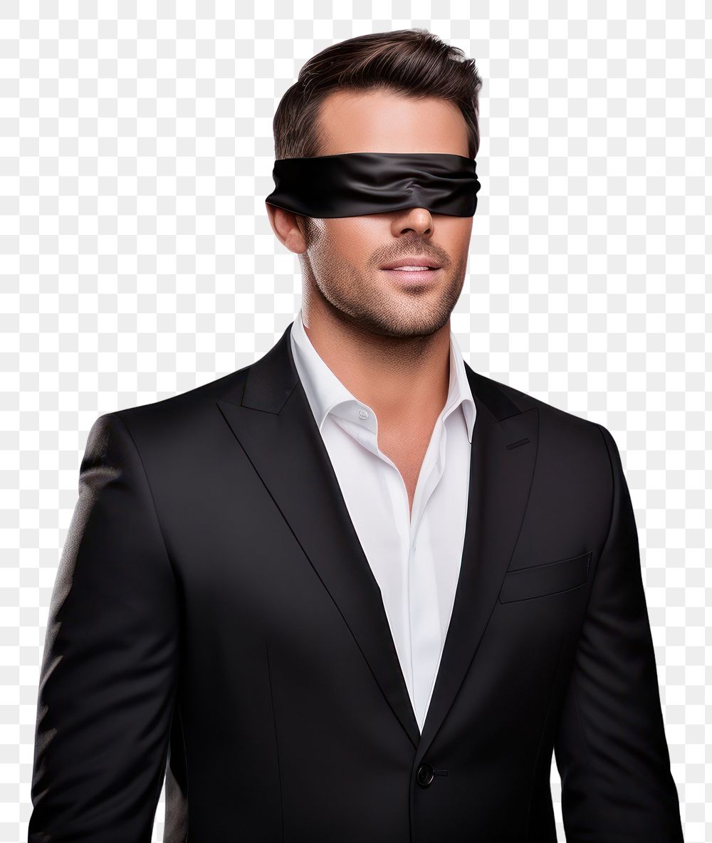 PNG  Blindfolded businessman tuxedo adult black.