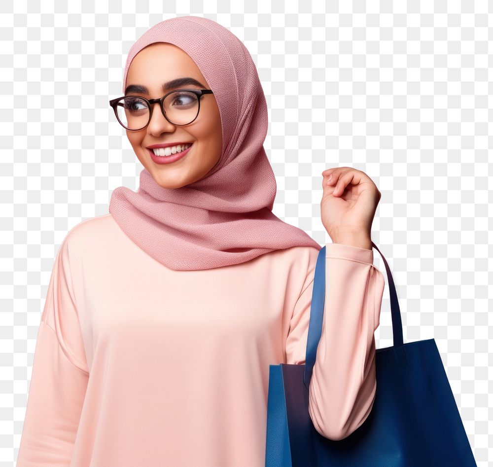PNG  Standing hijab scarf smile.